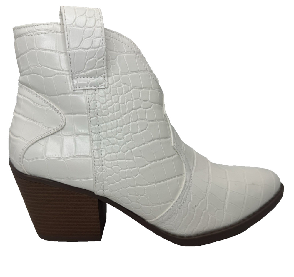 SUGAR Womens 9.5 WIDE Cowgirl Boots White Low Croco Western Cowboy Booties NWOT